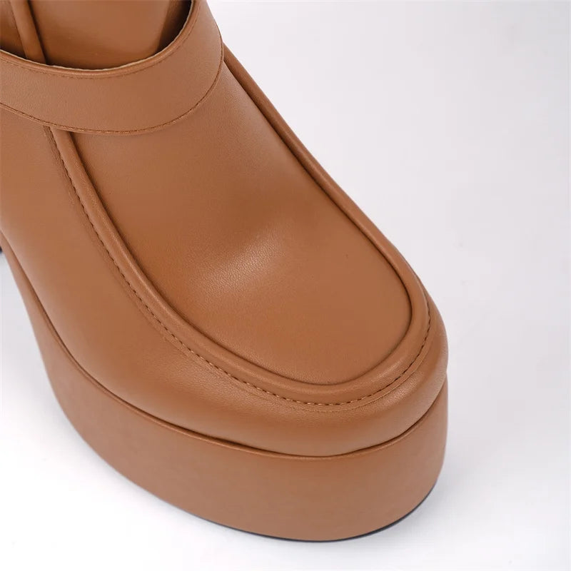 Platform Chunky Heel Slip On Block Heel Ankle Boots