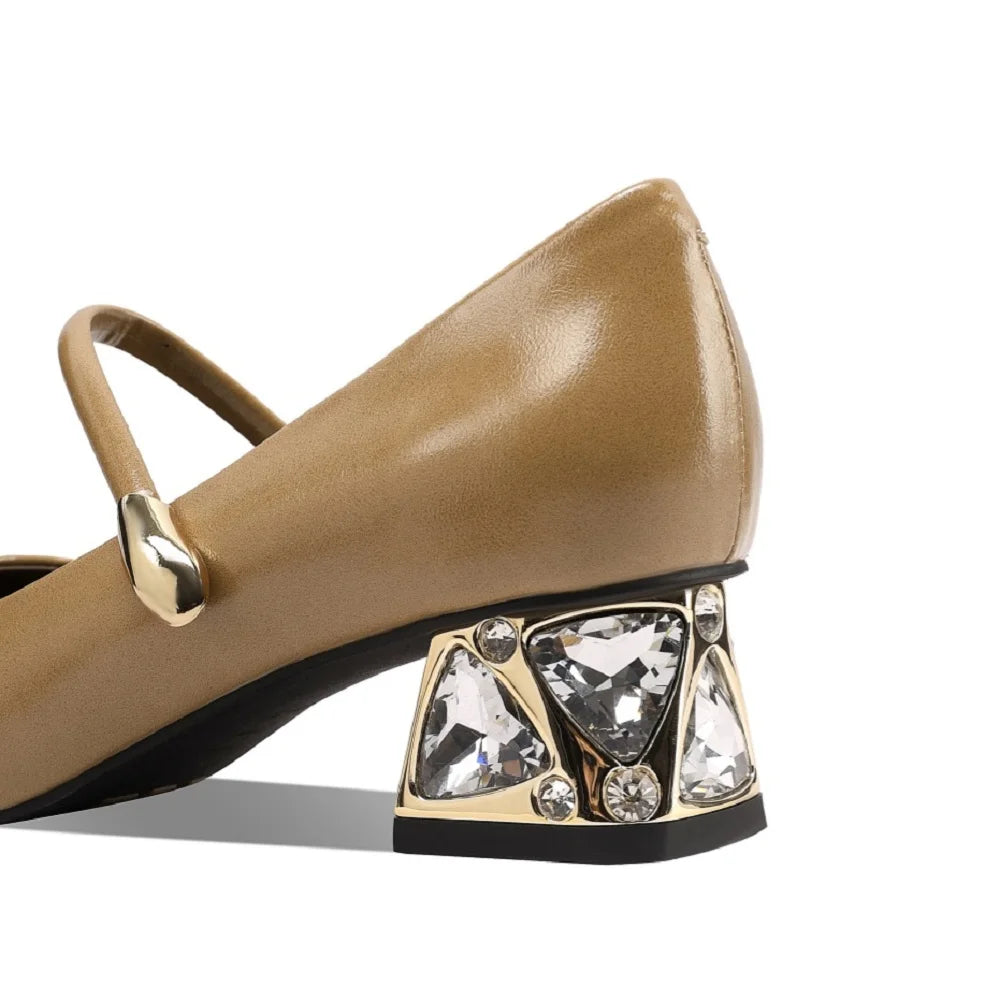 Women Handmade Genuine Leather Retro thick Mid heels Soft and comfortable Square Toe Shoes 33-43
