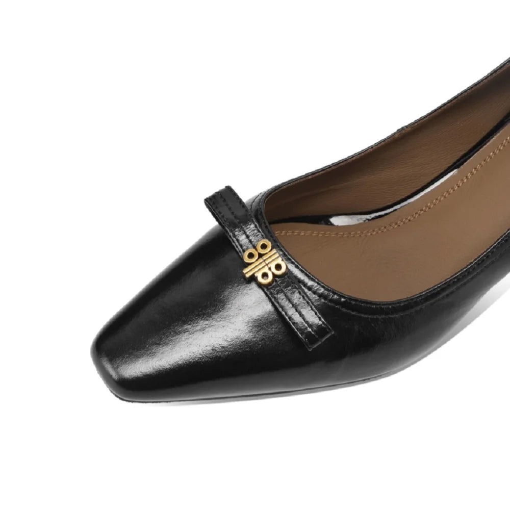 Handmade Genuine Leather Size 33-43 Women Soft and comfortable Square Toe Mid Heels Career&Office Shoes