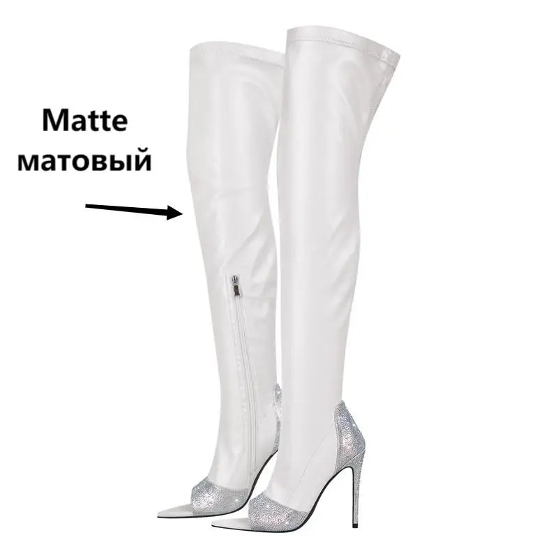Onlymaker Women Over The Knee Boots Peep Toe Side Zipper Thin High Heels Concise Sexy Party Black Matte Female Boots