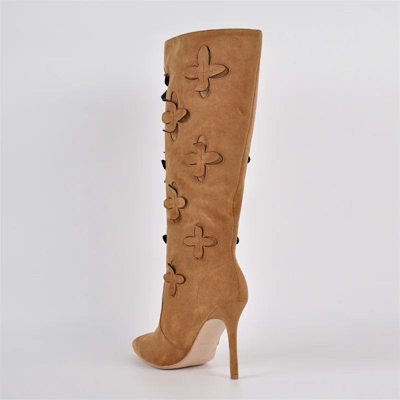 Onlymaker Women Pointed Toe Pull On Boots Thin Heel Wide Calf Stiletto Boots
