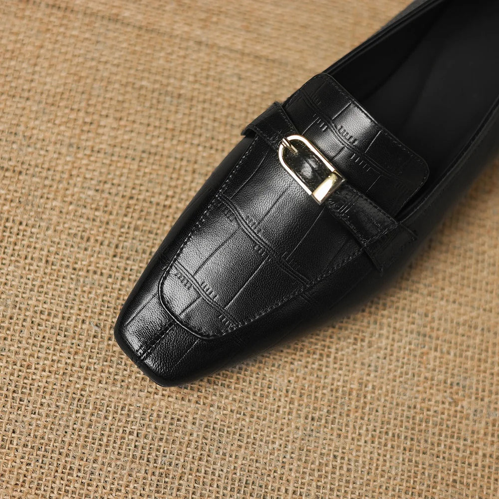 New Handmade Genuine Leather Women Loafers Shoes Oxford Square Toe Square Low Heel Modern Ladies Shoes 34-40