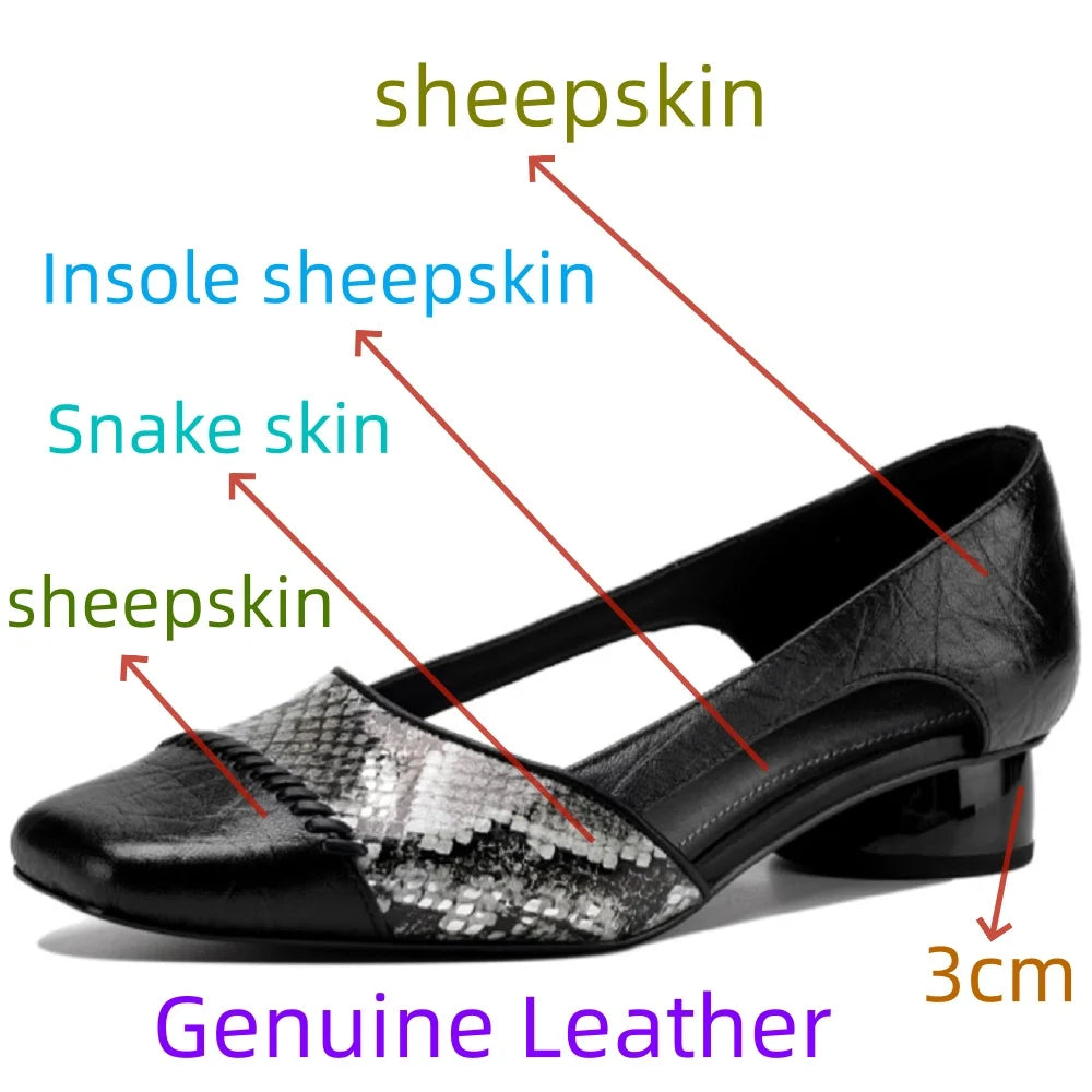 new women Handmade Genuine leather Soft and comfortable Serpentine stitching square toe Mid heel shoes 34-40