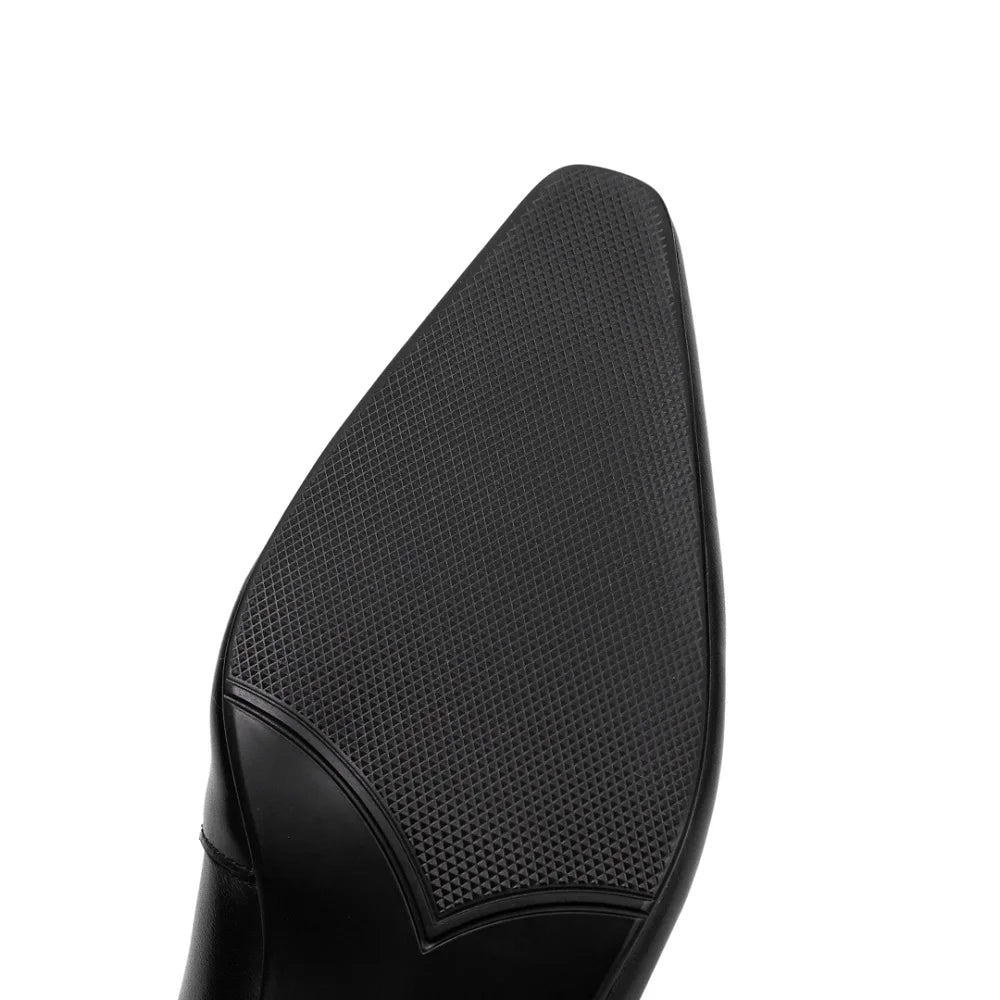 Handmade Genuine Leather Mid Heels Woman's Luxury High-End Elegant Design Commuting Female Color Button Design