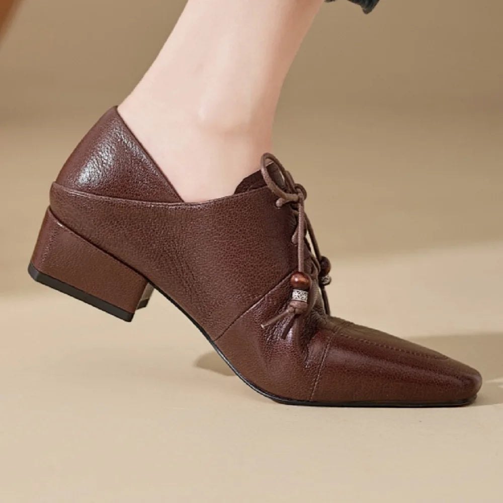 Soft Comfortable Handmade Genuine Leather Casual Shoes For Women Newest Concise Square Toe Lady Footwear 34-40