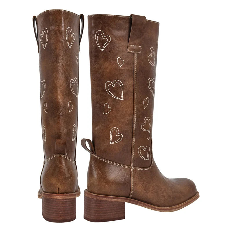 Women Gothic Knee High Boots Heeled Metal Fashion Chocolate Matte Motorcycle Boots