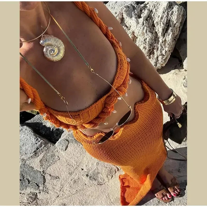 Sexy Knit Crop Top Skirts Set