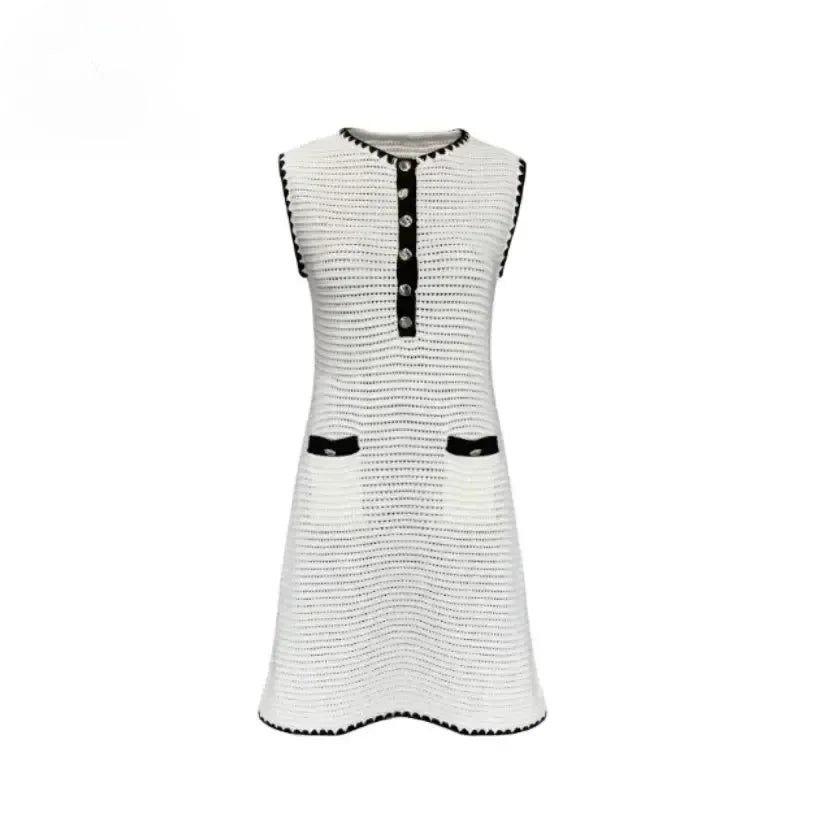 Women's White Knit Sleeveless Dress