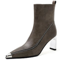 New Brand Handmade Sexy Genuine Leather Female Pointed Toe Zipper Boots Mid Heels Ankle Boots 33-40