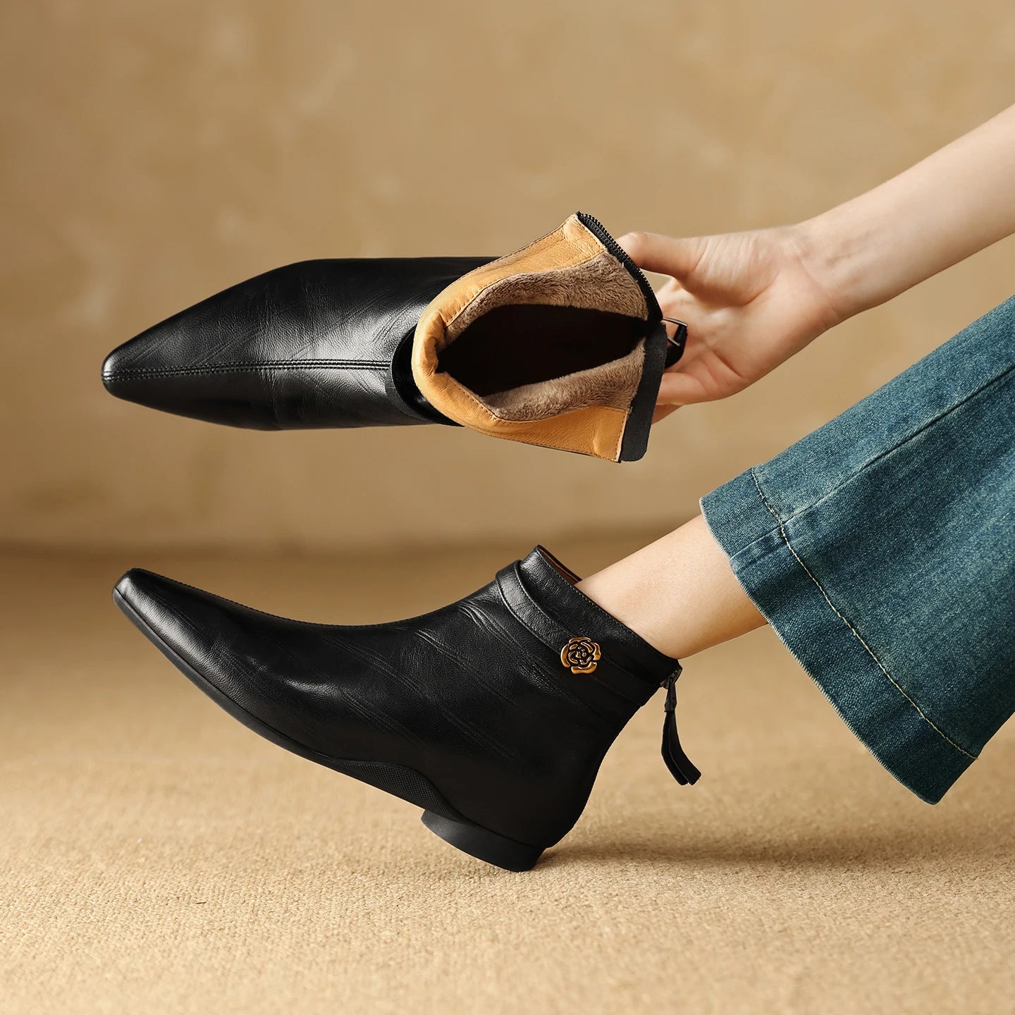 New Handmade Genuine Leather Soft and comfortable Women Square Toe Elegent Mid Heel Ankle Boots Boots 34-40