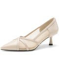New Women Handmade Genuine Leather Breathable mesh fabric High Heels Elegant Pointed Toe Casual Shoes 34-40