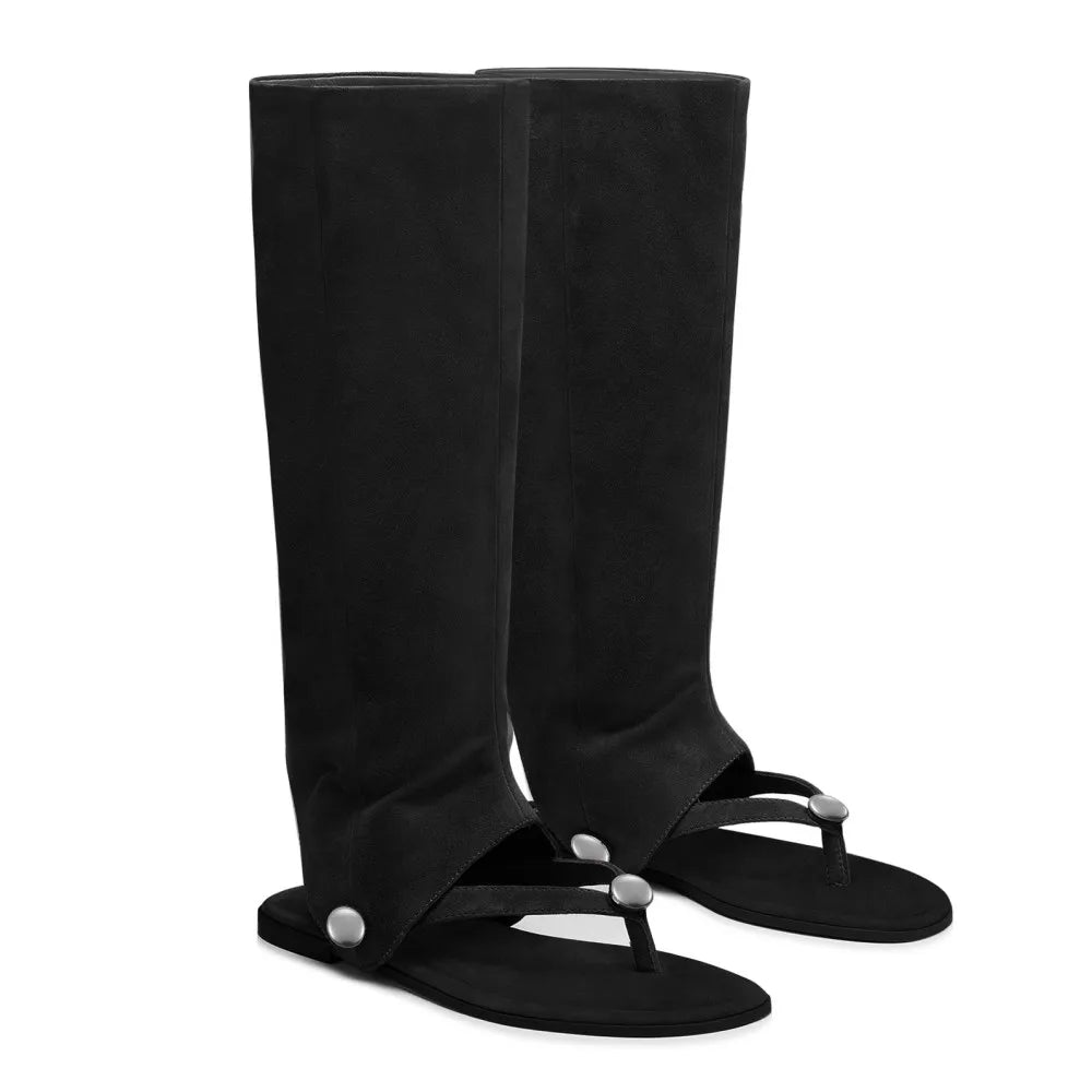 2026 Women's spring and summer new flat bottomed knee high boots, detachable two-piece clip toe women's boots, women's cool boots