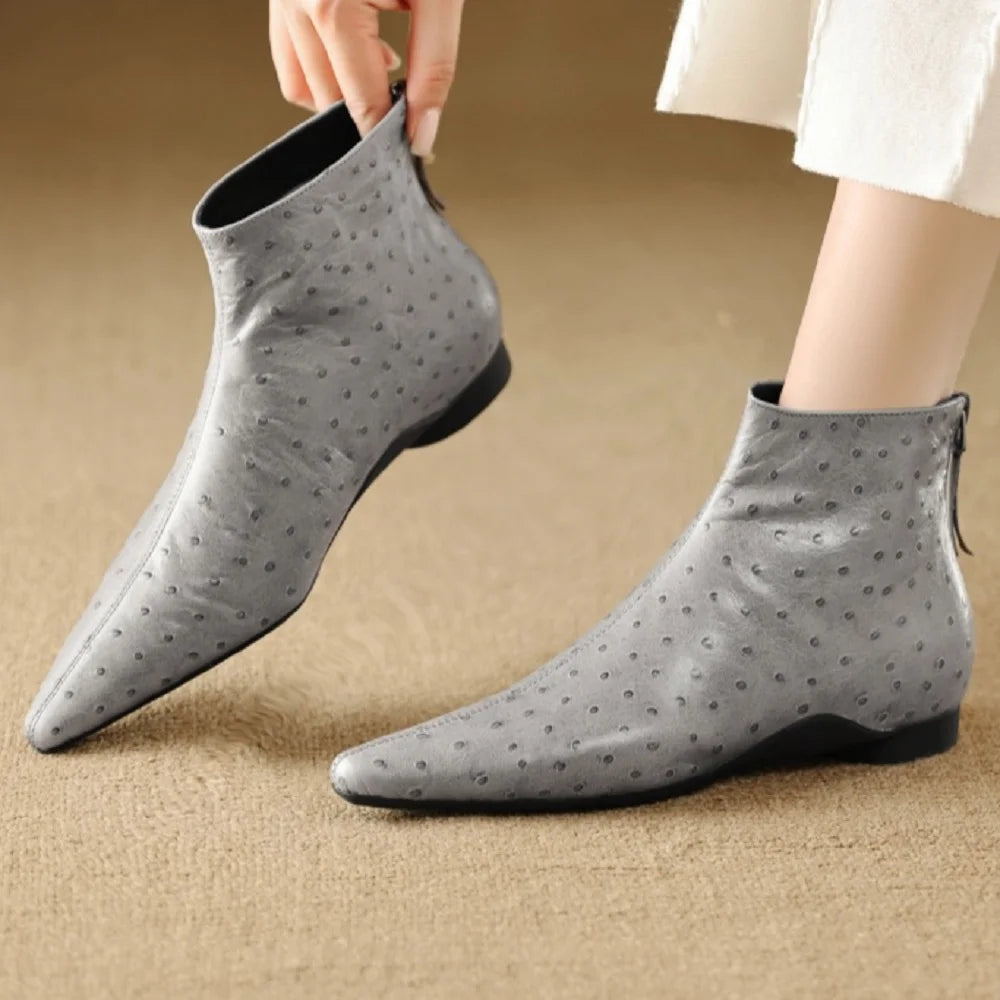 New Women Handmade Genuine Leather Soft comfortable Square Toe Low Heel Shoes Back Zipper Ankle Boot Modern 34-40