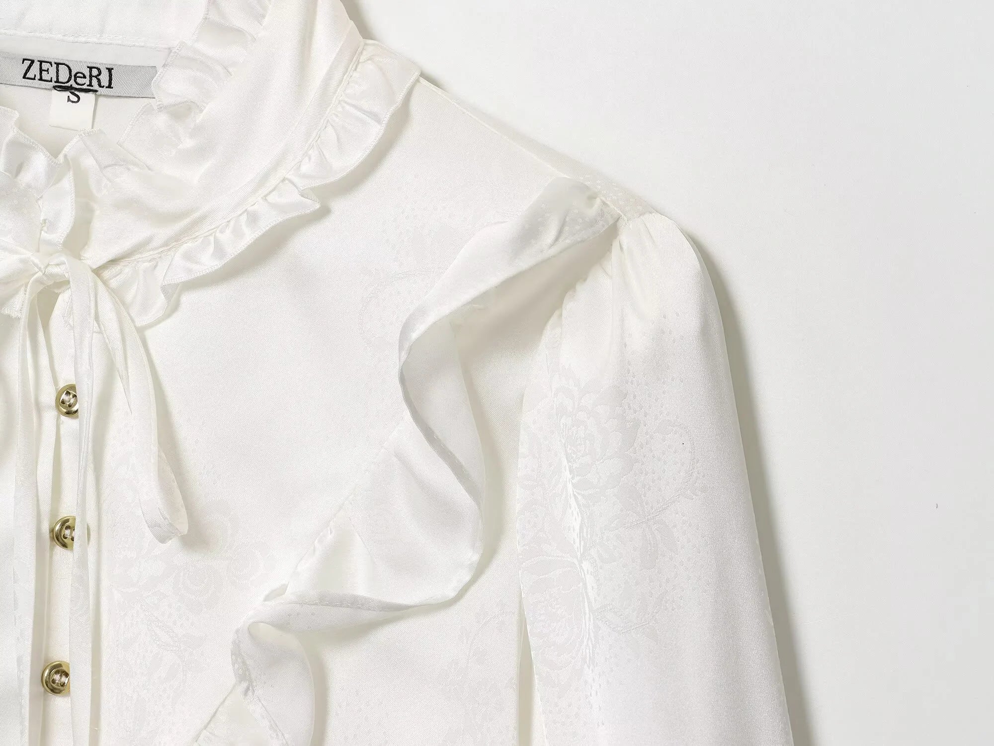 2025 Autumn New Women's Clothing French Style Mushroom Edge Standing Collar Long Sleeve Shirt