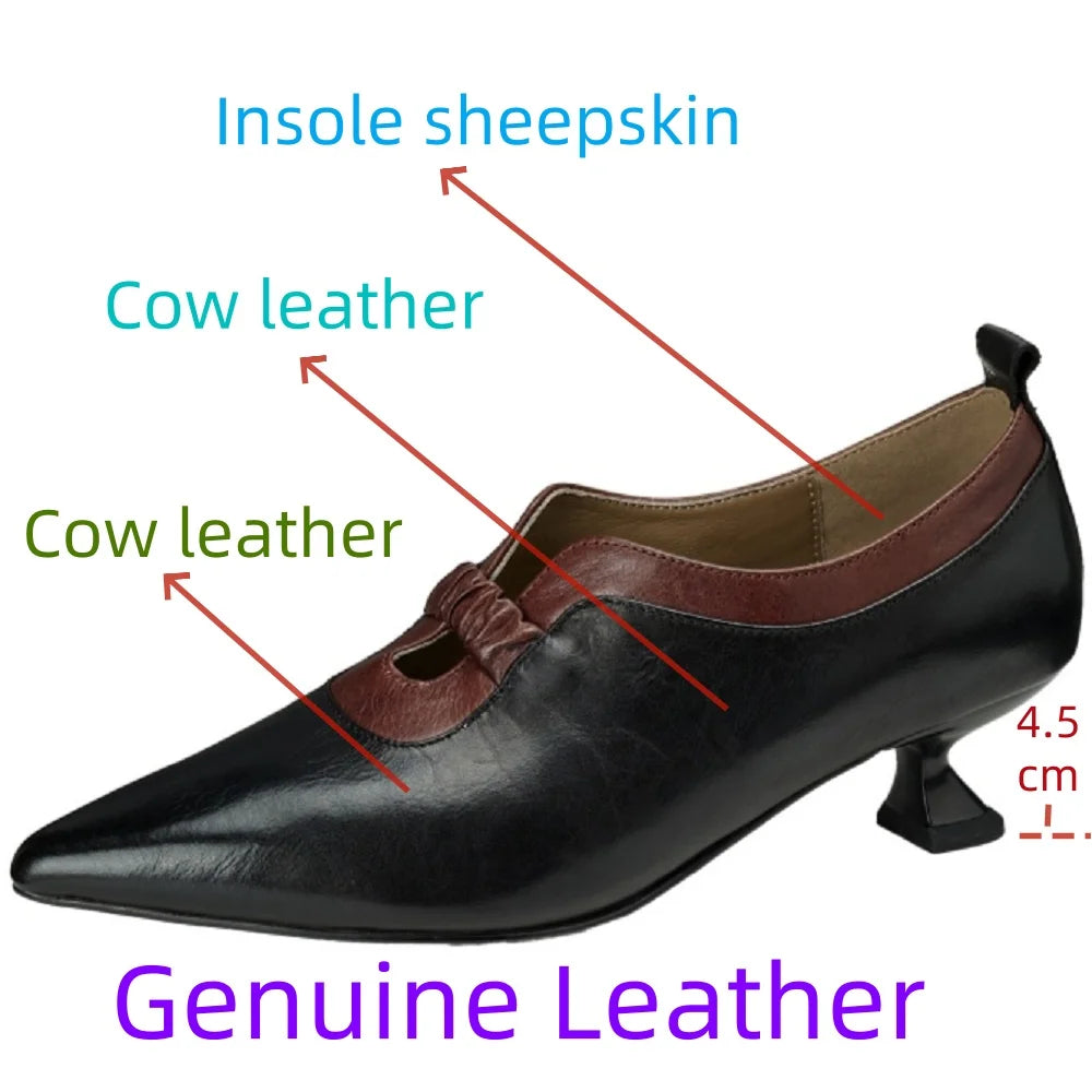 Handmade Genuine Leather Design Sensation Women's oes Pointed Toe Mid Heels Folded Single oes