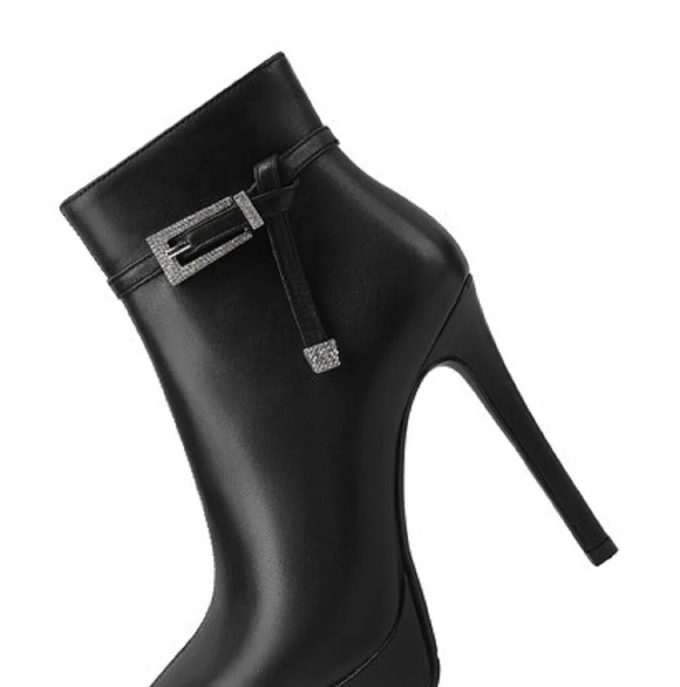 Women Handmade Genuine Leather Ankle Boots Pointed Toe Thin High Heels Short Boots Zip Ladies Shoes 33-40