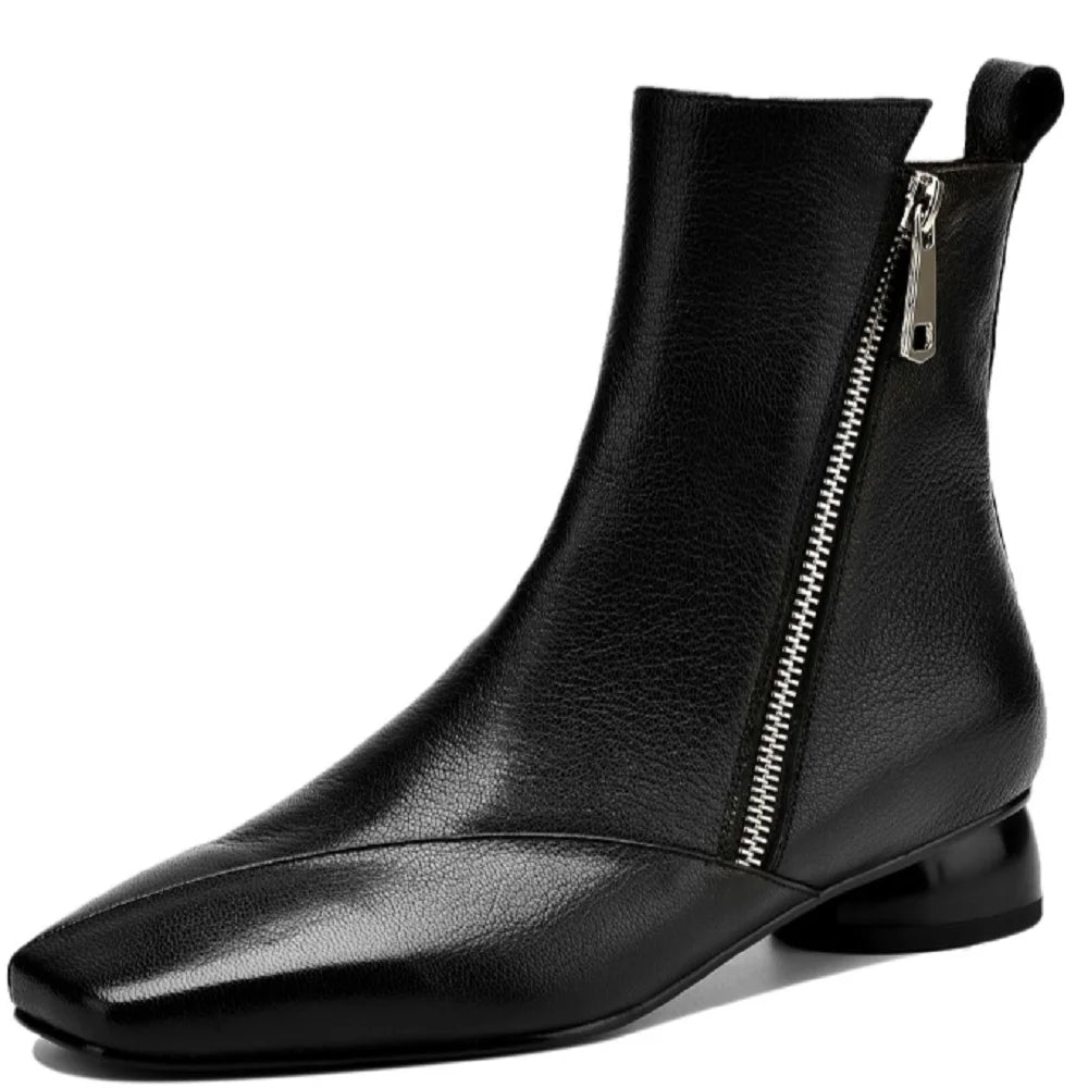 New Women Handmade Genuine Leather Soft comfortable Ankle Boots Square Toe Modern Ladies Shoes Western Boot 34-41