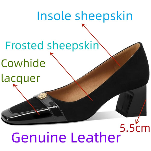 Basic Women Handmade Thick Mid Heels Genuine Leather Square Toe Mature Office Lady Working Shoes 33-43