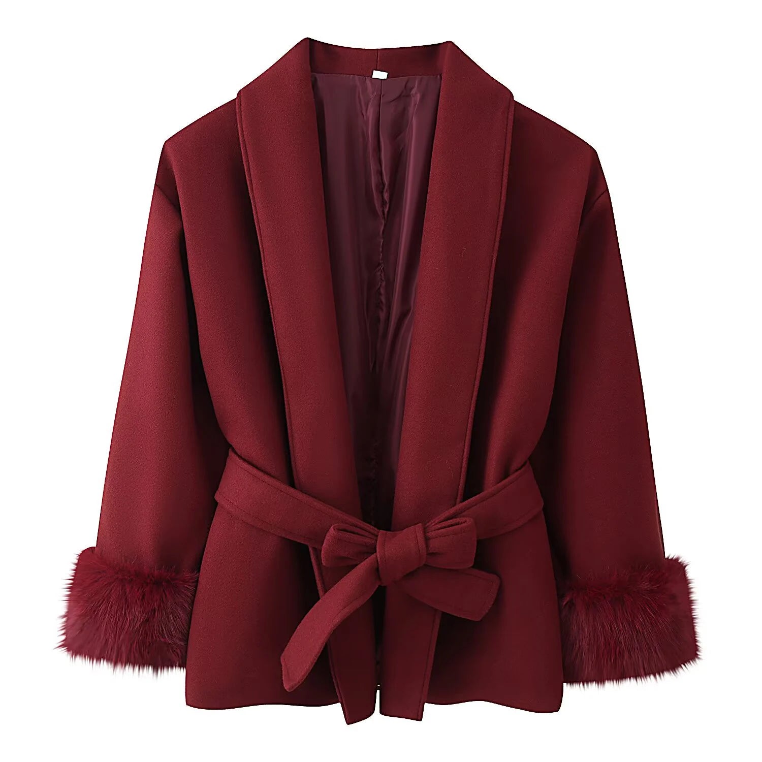 American style spicy girl loose fit slimming strap hairy sleeve woolen coat sweet cool casual versatile solid color top