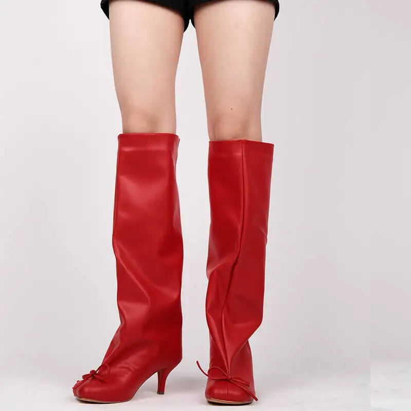 Onlymaker Women Black Matte Kitten Heel  Knee High Heel Boots  Female Boots