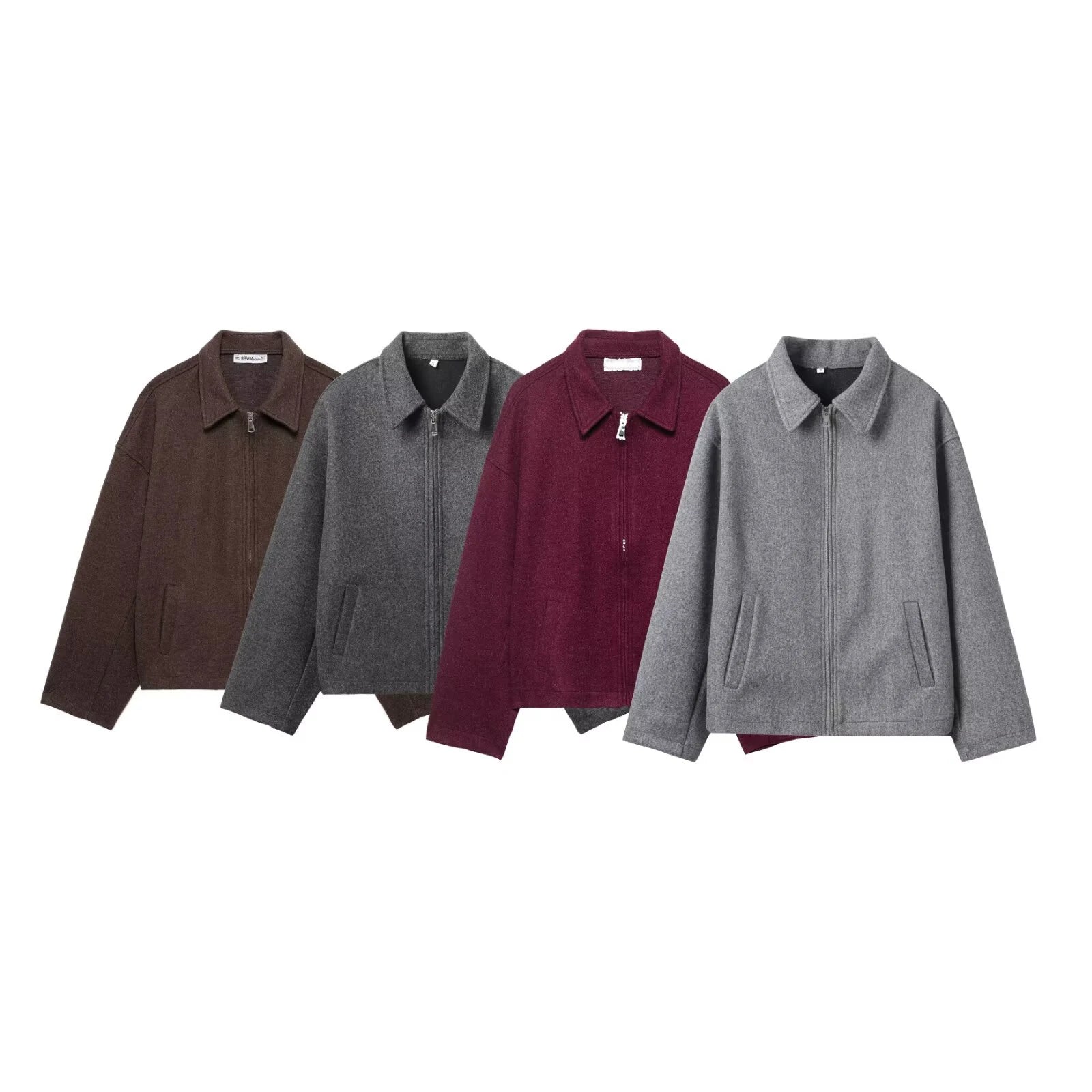 Autumn and Winter New Product Women's Fashion Simple and Versatile Flip Collar Long Sleeve Wide Zipper Short Woolen Coat