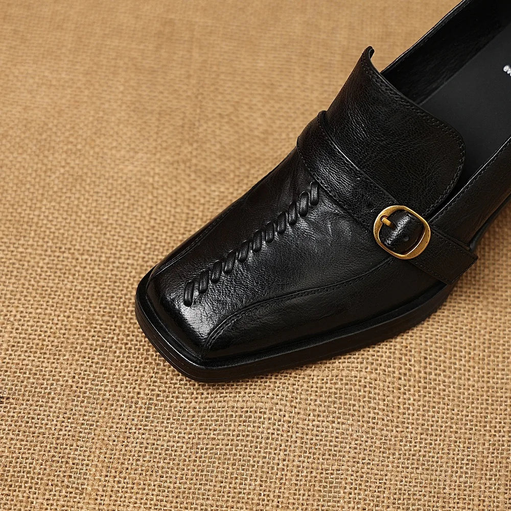 Handmade Genuine Leather Women's Retro Pumps Spring/Autumn Comfortable Shoes for Office or Daily Wear 34-40
