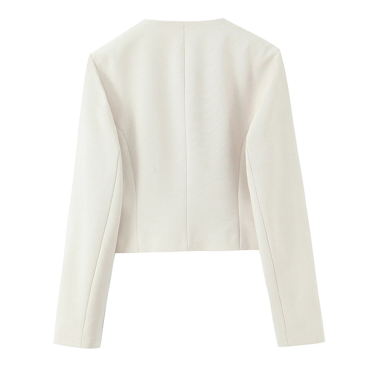 Women Cropped Double Breasted Blazer Jacket O-neck Long Sleeves for Office Lady Outerwear Coat