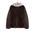2025 Winter New Fashionable Sweet Loose Splicing Artificial Fur Zipper Hooded Jacket for Women