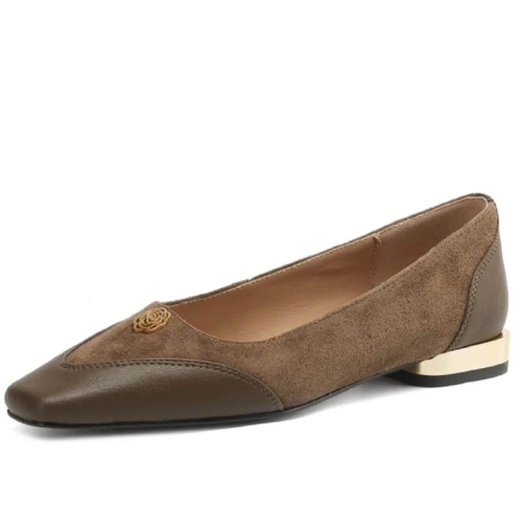 Handmade Genuine Leather Low Cut Metal Heel Women's Shoes Comfortable Casual Footwear  34-40