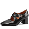 Handmade Brand Genuine Leather Women Cross Elastic Strap Square Mid Heels Formal Dress Prom 33-43
