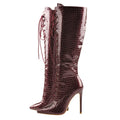 Onlymaker Women Pointed Toe Boots Side Zip 10CM High Heel Sexy Leopard Print Stiletto Stretch Knee High Boots Lace-Up Boots