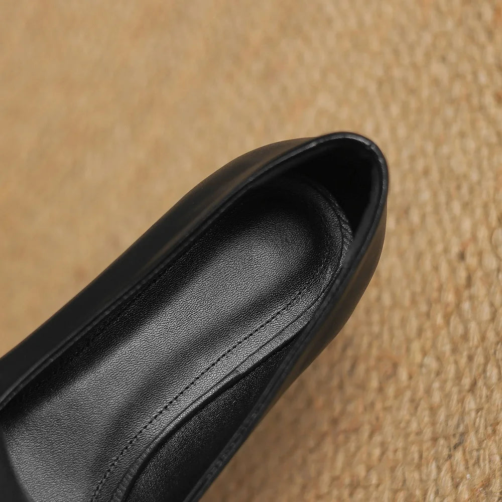 women Handmade Brand Genuine leather Mid heel square toe slip-on Mary Jane Mid Hell elegant ladies shoes 34-41