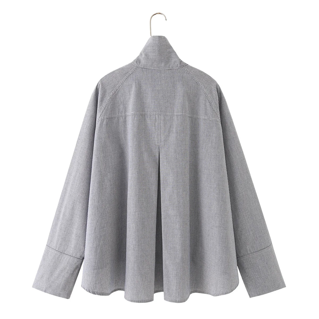 2026 New Women's Designer Cotton High Neck Shirt Jacket Oversized Long Sleeve Minimalist Style Outerwear Top
