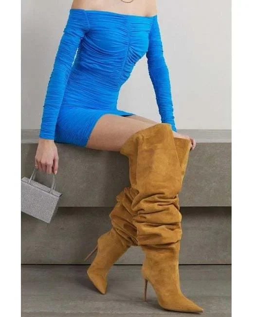 Fashion Pointed High Heels Thigh Boots Autumn and Winter Sexy Over The Knee Suede Women's Pile Boots