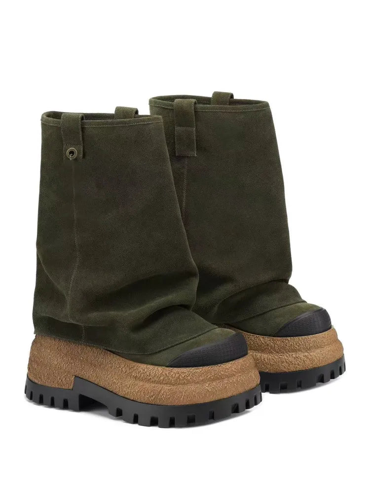 New High-heeled Thick Soled Knight Boots, Autumn and Winter Women's Height Increasing Pants Short Boots, Women's Calf Boots