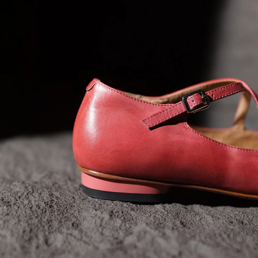 Handmade Genuine Leather Mary Jane Shoe 2cm Low Heeled Women Single Soft Comfortable Shoes Zapatos De Mujer 33-41
