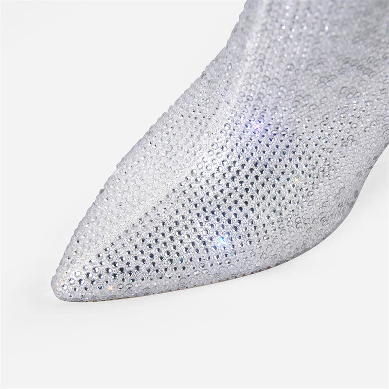 Onlymaker Wedges Heel Crystal-Embellished  Knee Boots Rhinestone  Western Cowboy Fashion Party Dress Winter Boots