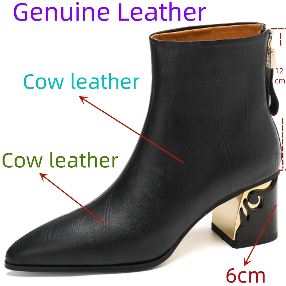 Handmade Genuine Leather Women's Soft and comfortable Ankle Boots Unique heel Luxury Minimalist Shoes 33-43