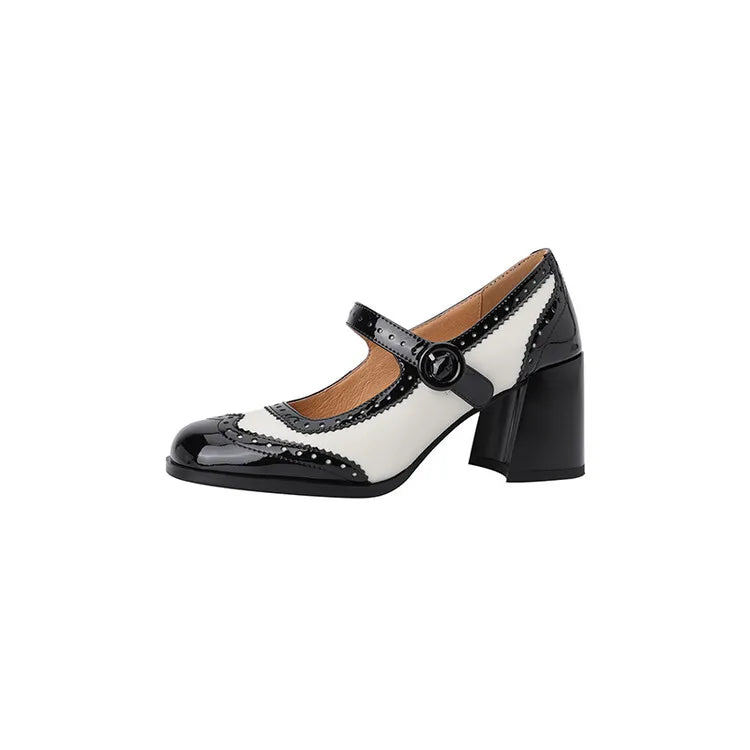 Spring/Fall Shoes Women Round Toe Chunky Heel Mary Janes Shoes Mixed Colors Women Pumps Patent Leather High Heels