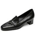 Woman Handmade Cowhide Real Leather Square Toe Mid Hells Soft comfortable Vintage Loafers Casual Walk Shoes 34-40