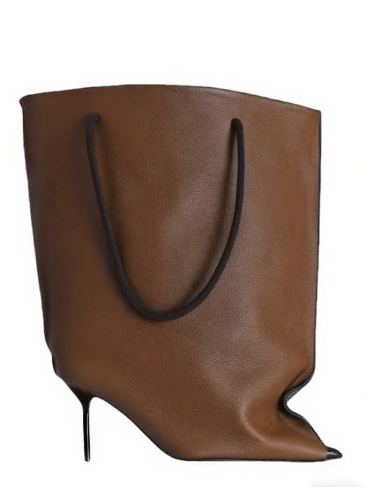 2026 Ladies' Autumn and Winter Pointed Thin High-heeled Women's Boots with Diamond Grid Chain Handbag, Plus Size Women's Short Boots