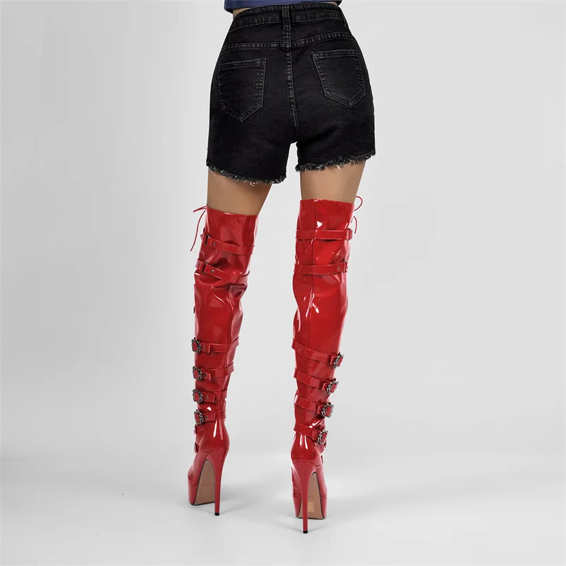 Onlymaker Women Platform Stiletto Red  Over The Knee High Boots Side Zipper Patent Leather Fashion Sexy Winter Female Boots