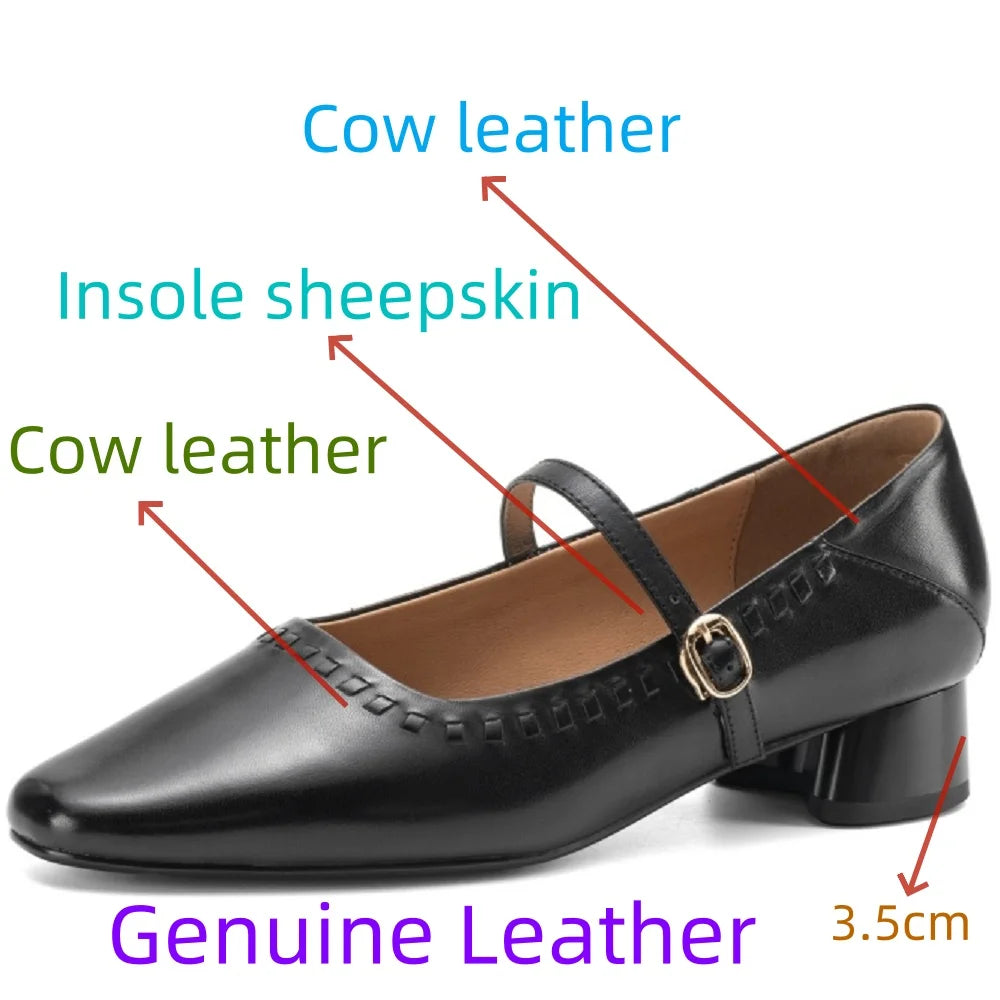 New Ladies Handmade Genuine Leather Mid Heel Bottom Lazy Easy to Wear Rubber Soft Bottom All Season Single 34-40