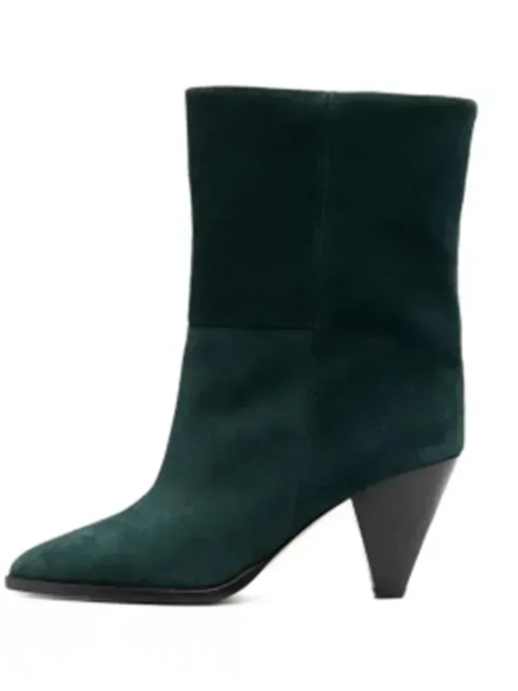 2026 European and American New Pointed Women's Short Boots with Conical High Heels Fashion 34-45 Size Large Women's Long Boots