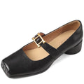 Brand Design Women Genuine Leather Mary Jane Pumps Low Heels Comfort Leather Buckles Casual Shoes Woman 34-42