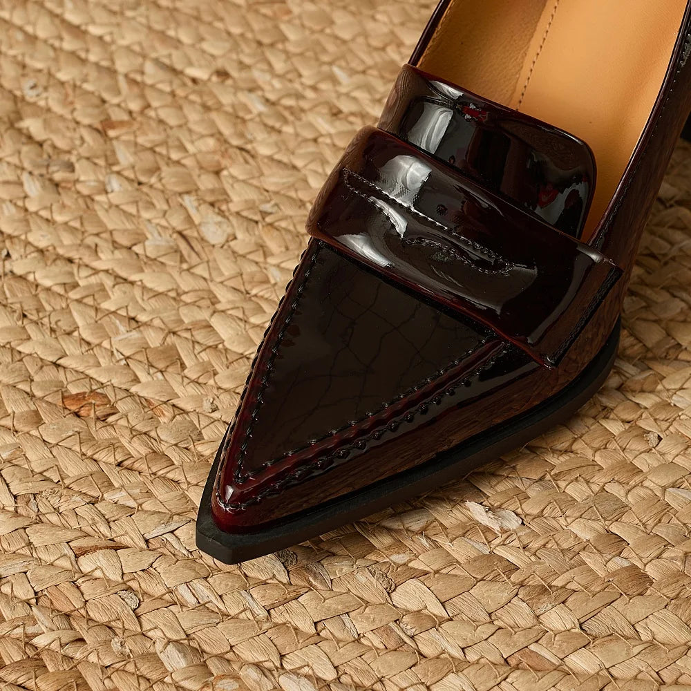 Women Handmade Genuine Leather Soft comfortable Pointed-Toe High-Heel Shoes Solid-Colour Style Extra-Tall 33-40
