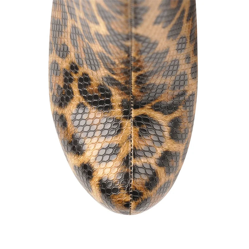 Onlymaker Women Platform Over The Knee High Boots Leopard Print Zip Thin High Heel Big Size Stiletto Sexy Woman Boots