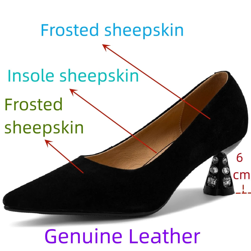 Handmade Genuine Leather Colorful Pointed Toe Stiletto Mid Heels Slip On Fashion Shallow Sexy Wedding Pumps