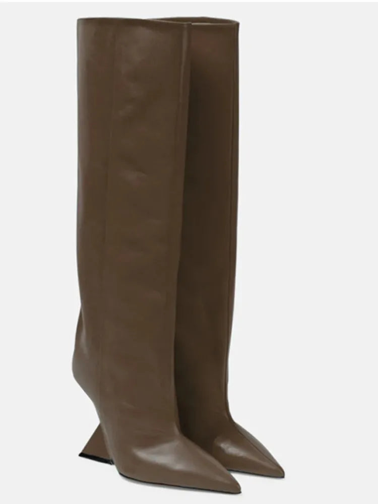 2025New European and American Women's Knee Boots Fashion Pointed Shaped High Heels Women's Large Long Sleeve Boots