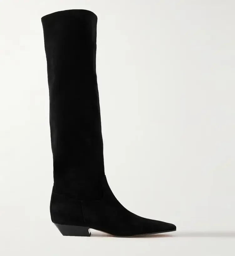 2026 Ladies' Low Heel Knee High Women's Boots Autumn and Winter Square Toe Leather Fashionable 34-46 Large Mid Length Boots